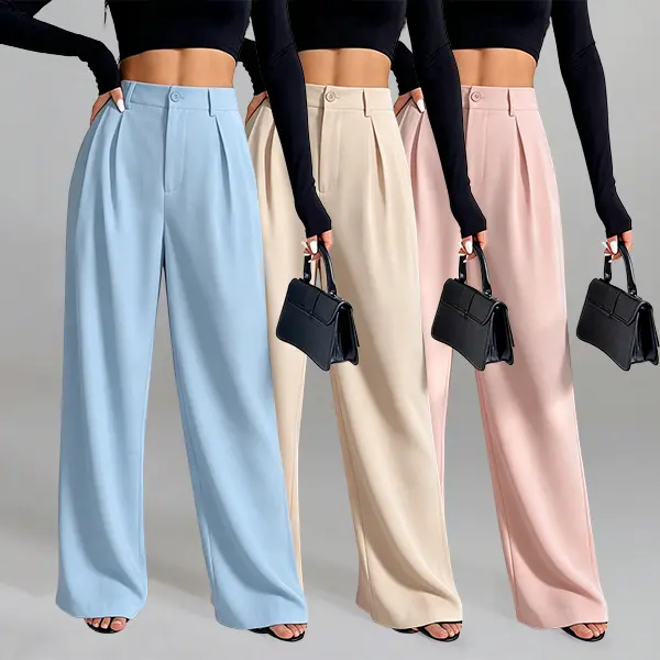 Women’s high-waisted pastel buttoned skorts — pleated casual loose-fit fabric skorts suitable for office wear and streetwear, Everyday, Crop
