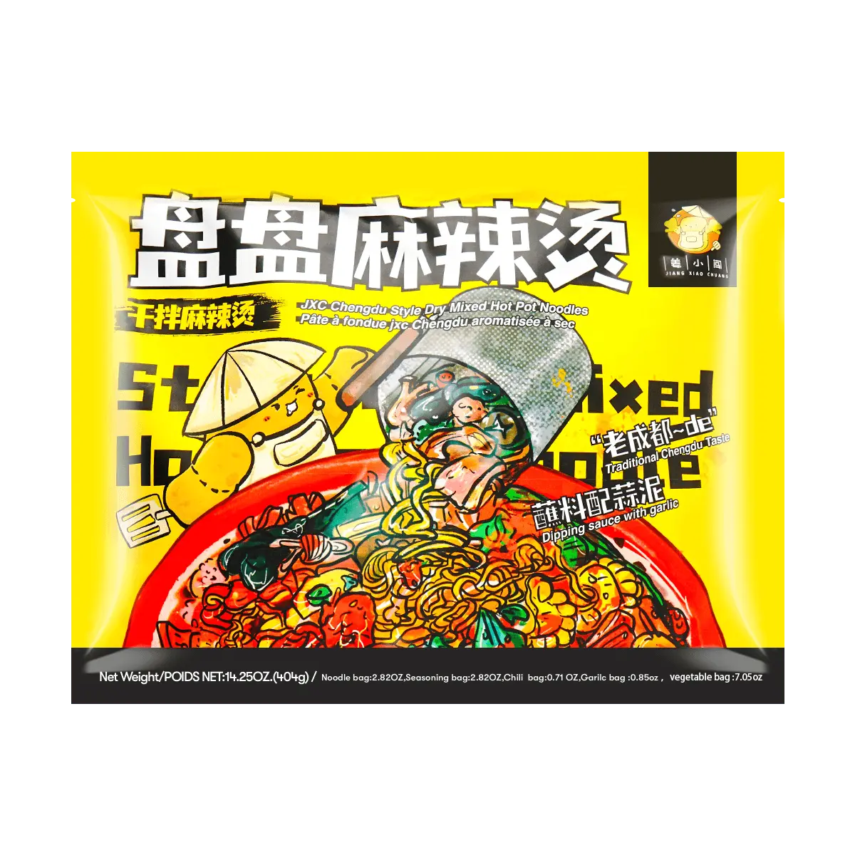 JXC Old Chengdu Flavor Mala Tang Dry Mix Instant Noodles Spicy Hot Pot Snack 404g with Dipping Sauce & Garlic Paste