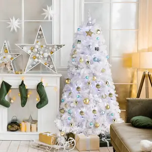 6FT White Christmas Tree with 300 Cool LED Lights & Remote, 845 Branch Tips, Easy Hanging Structure, PVC Material, USB Powered  christmas shopping traditional christmas decor Metal