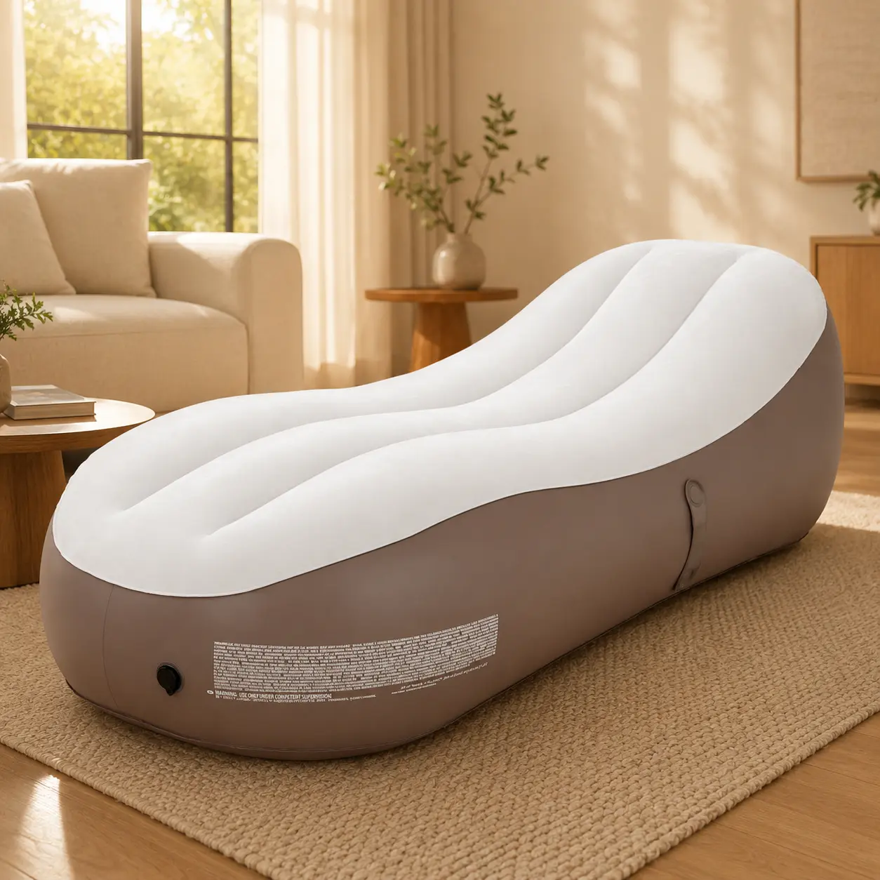 Ergonomic S-Wave Inflatable Lounger with Raised Headrest, Portable Air Sofa Bed for Beach, Backyard, Camping, Travel & Relaxation(NO PUMP)