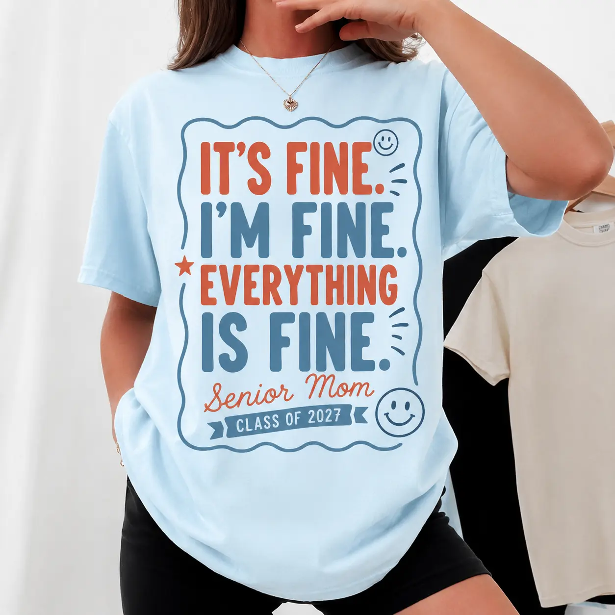 It's Fine I'm Fine Everything Is Fine T-Shirt Senior Mom Class of 2027 Shirt Proud Mom Graduation Gifts