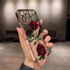 Flaming Rose Pattern Mobile Phone Protective Shell - Full Lens Protection, Anti-Scratch, Anti-Fingerprint, Compatible with iPhone X, XS, 11, 12, 13, 14, 15, 16 Pro Max/Plus, Shockproof Non-Slip Classic Hybrid Casing