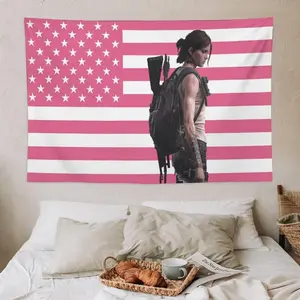 Tapestry Ellie | Pink Flag | The Last of Us Tapestry | Gaming Room Decor | Post-Apocalyptic Art | Ellie Merch Decoration Cotton