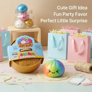 Rainbow Dumpling Squishy Toy, Soft TPR Bun Fidget Stress Relief Toy with Steamer Box, Cute Collectible Gift for Kids, Adults, Teens & Squishy Lovers