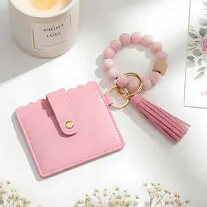 Wallet Keychain Wristlet for Women,Slim RFID Credit Card Holder Purse Tassel Keychain Bangle Key Ring for Men Women