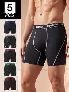 Men's 5 PCS/Pack High Stretch Boxer Briefs, Long Leg No Ride Up Moisture Wicking Quick Dry Breathable Underwear, Anti Chafe Athletic Sports Boxers, Running Cycling Workout Gym, Big & Tall Assorted Colors All Season, Underwear All Seasons