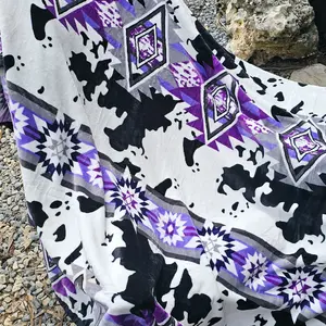 Lilac Azter Cowhide QUEEN size Soft blanket