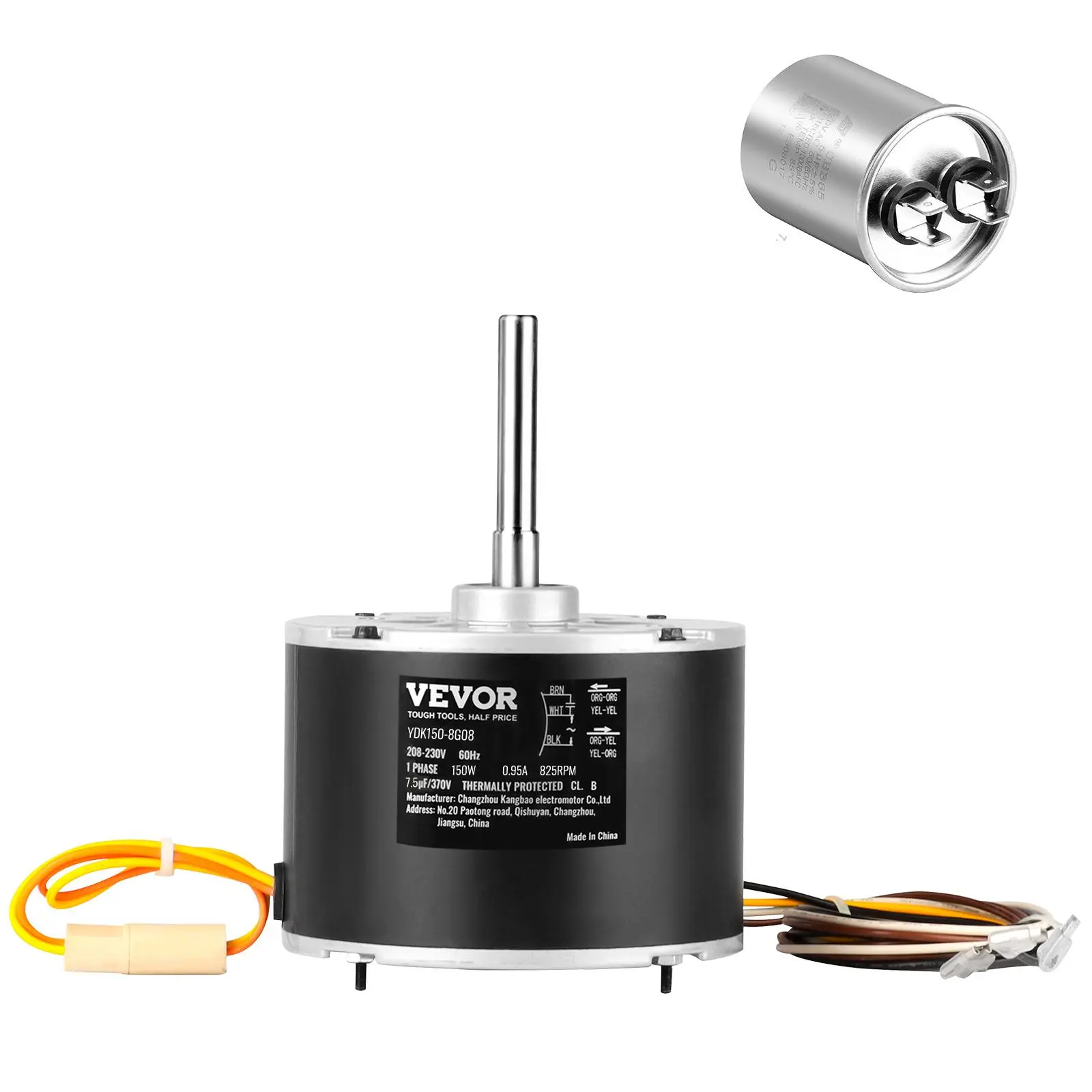 【BackToSchool】VEVOR Condenser Fan Motor 5KCP39GFS166S, 3S003, 1/5 HP 208-230V, 825RPM, OEM Standard Upgraded Replacement Condenser Motor Reversible Rotating, Explosion-proof CBB65 7.5μF/370V Capacitor, High Efficiency