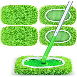 Reusable Mop Pads Fit Swiffer Sweeper, 4-Pack Microfiber Mop Replacement Pads, Washable Wet Mopping Cloths & Dry Sweeping Chenille Pads Refill for Floor Cleaning