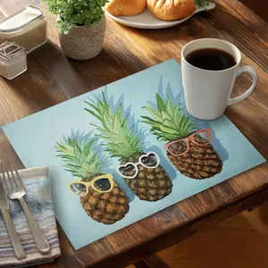 360 stand 6-Piece Pineapple Print Placemats, 14x18 in Lightweight Tropical Stylish Polyester, Rectangular Indoor Home Kitchen Tableware Decor Accent, Set/6 Pieces, Durable