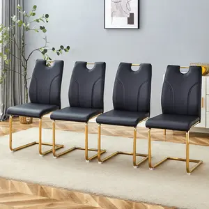 Black PU Dining Chair Set of 4/6 – Modern Gold Legs Ergonomic Comfort for Kitchen Office Living Room – Black+Gold