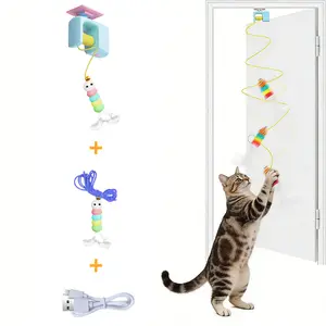 Interactive Electric Cat Teaser, USB Rechargeable Cat Teaser for Indoor Cats, Irregular Jumping, Stimulates Physical and Mental Vitality, Durable Safe Hanging Toy for Bored Kittens Adult Multi Cat Households