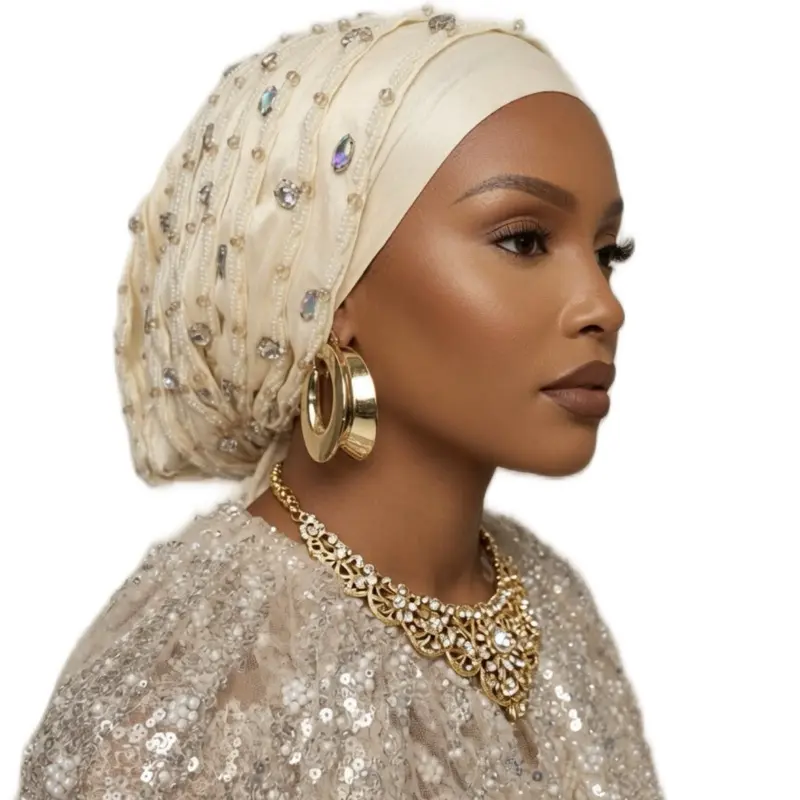 Luxury Stoned Beaded Turban Scarf Head Wrap, Glamorous Boho Fashion Accessory That Fits Hair & Outfit Styling Needs