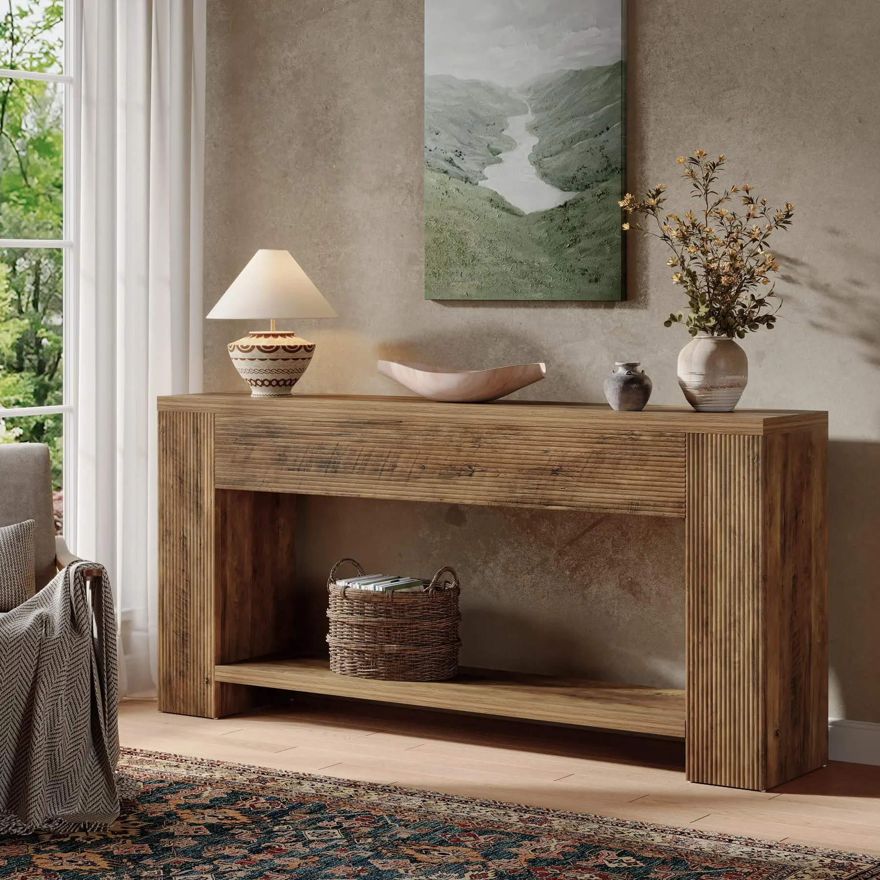 Tribesigns Console Table for Entryway - 70.9-Inch Narrow Wooden Sofa Table, Rustic Brown Farmhouse Accent for Living Room & Foyer