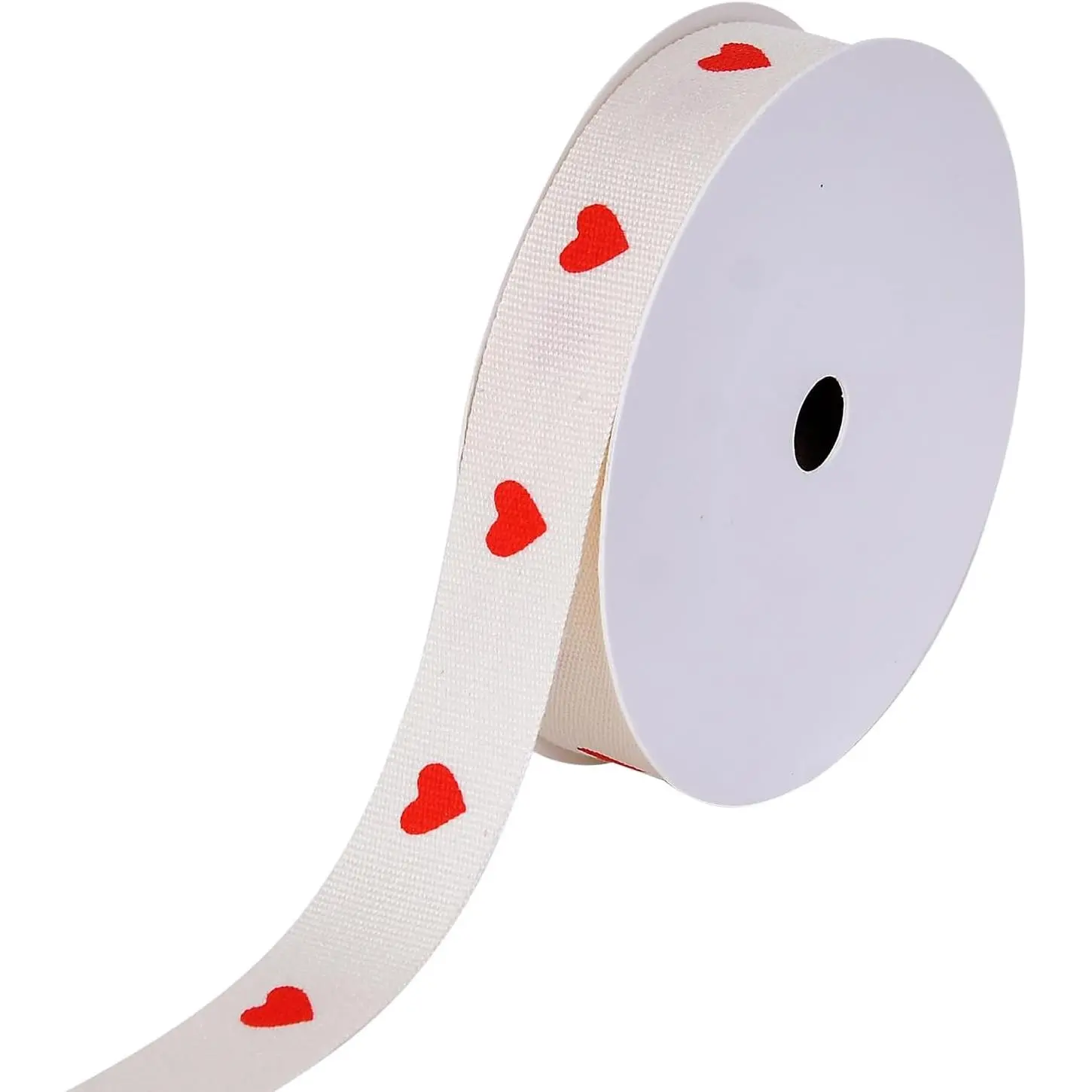 Valentine's Day Cotton Ribbon, 5/8 Inch x 10 Yard, Natural Ribbon with Red Heart Pattern for Gift Wrapping Crafts Flower Bouquet Party Decoration