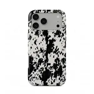 Bold Cowhide Print Phone Case for iPhone 17 Pro Max, High Contrast Black White Western Aesthetic Shockproof Cover for Iphone 17 Promax, 17 Pro
