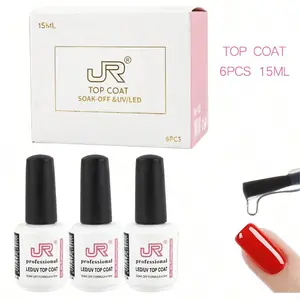 JR 6pcs 15 ml Top Coat Base Coat Gel Polish Set-Upgrade No Wipe Extra Glossy Top Coat Finish for Gel Nail Polish, Soak Off UV/LED Lamp Needed, Essentials for Long-Lasting Durable Manicure Christmas Kit Nail Art