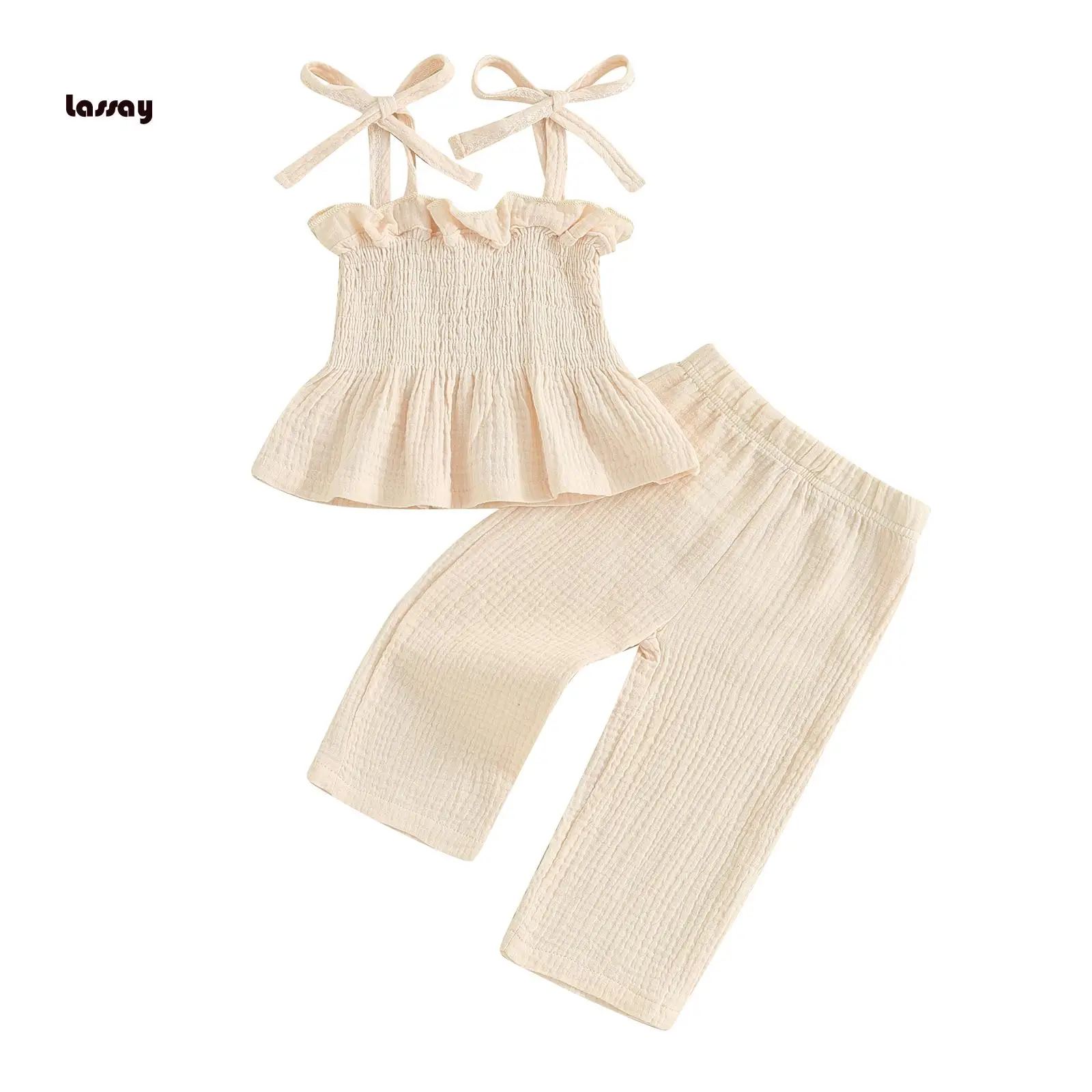 Toddler Girls 2 Piece Outfits Solid Color Sleeveless Camisole and Elastic Pants Set Baby Summer Clothes