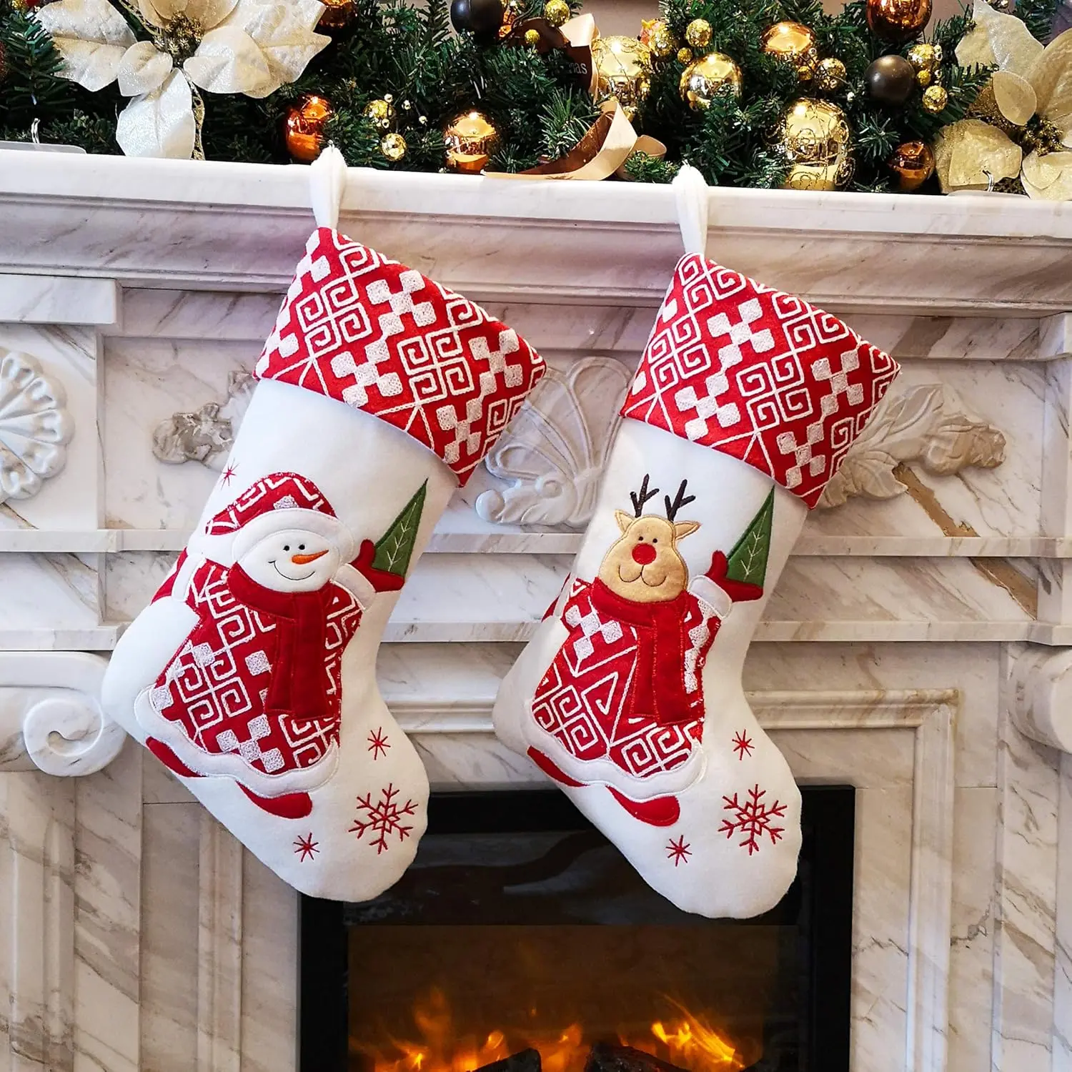 WEWILL Classic Christmas Stockings Set of 2 Santa, Snowman Xmas Character 17 Inch (Style 4) WEWILL