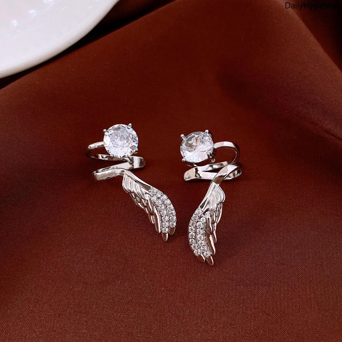 Earrings for Women, Edgy Angel Wing Zircon Ear Cuff & Stud, Silver-Plated Funky Jewelry for Party & Prom, Peppy, Every Day, Earring Cuffs, Fashion Jewelry Earrings