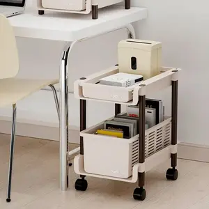 Adjustable Under Desk Storage Cart with Drawers, Mobile Office Dormitory Organizer, Space-Saving Bookshelf for Home & Office Use, Cart with Wheels