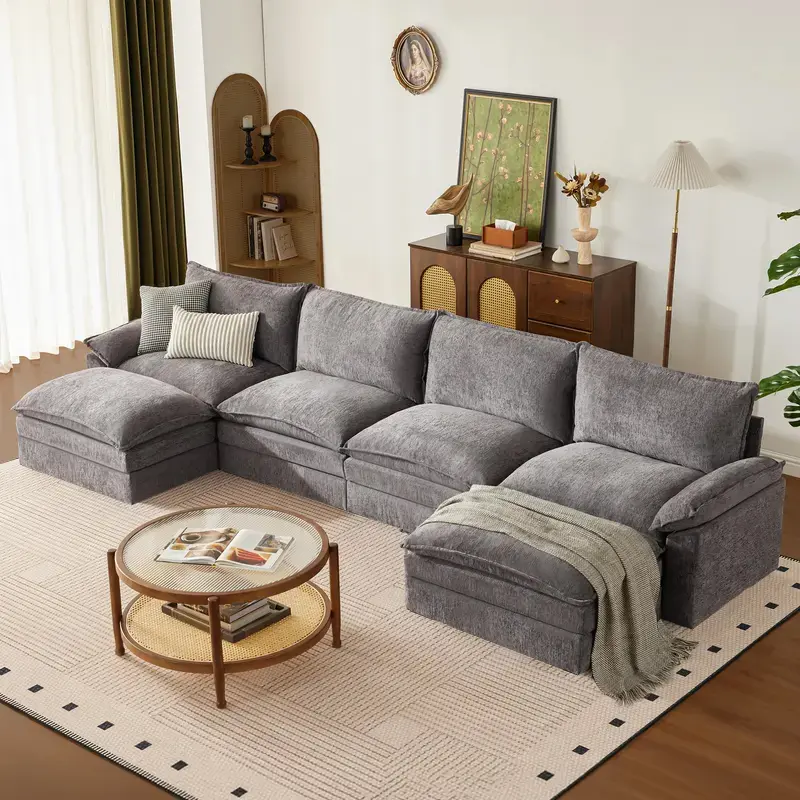 [2-3 Packages] 110-154 Inch Modular Couch Sectionals with Ottoman,Big Comfy Cloud Couches,L/U Shaped 4-6 Seat Modular Sectional Sofa,Modern Cloud Sectional Couches for Living Room,Deep Seat Sofa,Boneless Compressed Sofa