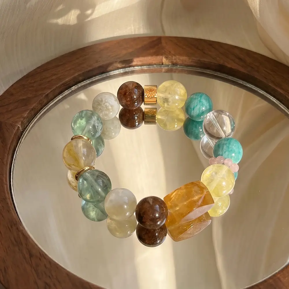 Chunky Multi-Stone Mix Crystal Bracelet with Amazonite & Lemon Quartz - Unisex Wedding Jewelry ft. 14 Natural Elements, Best Friend, Unisex Names, Natural Crystal