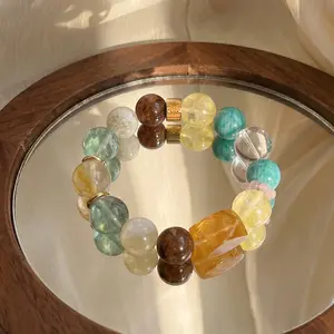 Nectar Mixed Crystal Energy Bracelet Chunky Amazonite & Lemon Quartz Minimalist Nature Aesthetic Jewelry