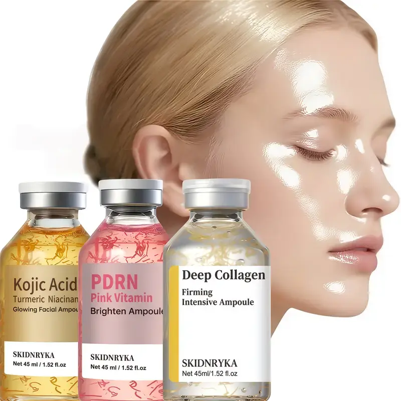 SKIDNRYKA 3-piece set facial serums containing collagen and niacinamide; moisturizes and hydrates, firms skin, improves uneven skin tone, suitable for all skin types.