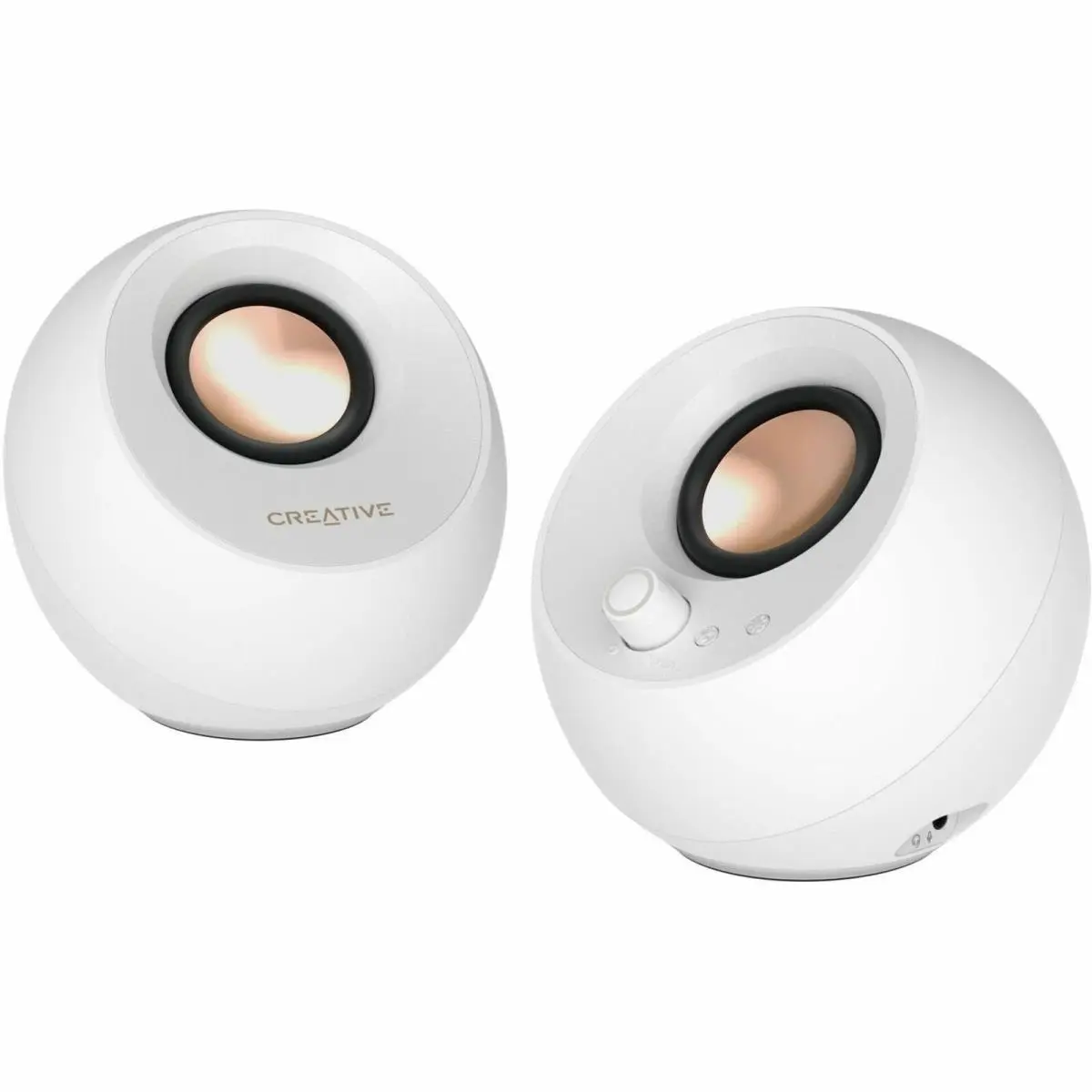 Creative Pebble Pro Audio Speaker System - White, 80 Hz Frequency Response, Bluetooth Enabled New Generation Compact Mini System, Wired/USB/Digital Audio Connectivity, Built-in Lights, Built-In Lights Speakers, Compact Speakers