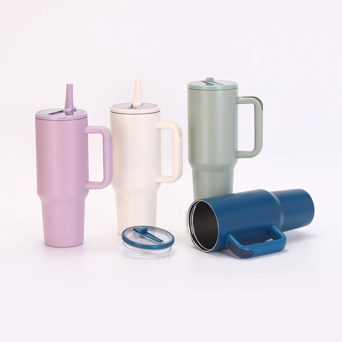 40oz Stainless Steel Insulated Straw Tumbler with Handle & Collapsible Straw, Portable Reusable Water Bottle for Travel-Home Kitchenware Drinkware Use