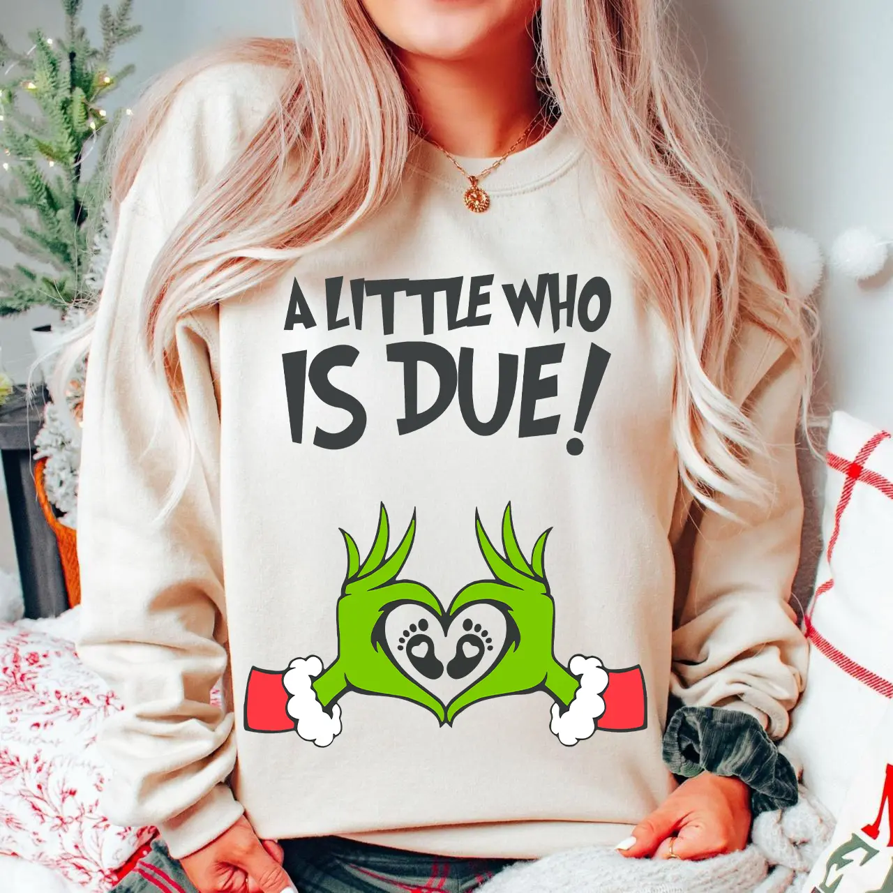 Maternity Sweater for Christmas and Baby Shower - Pregnancy Announcement Crewneck Sweatshirt - Fabric, Cotton