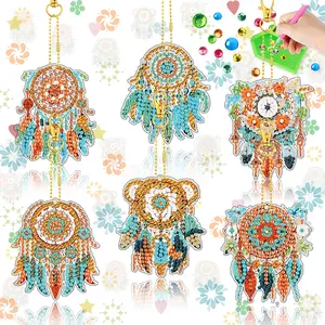 6-piece DIY diamond painting keychain, dreamcatcher 5D diamond art pendant, handmade art decoration, includes keychain and tool kit, suitable for adults.