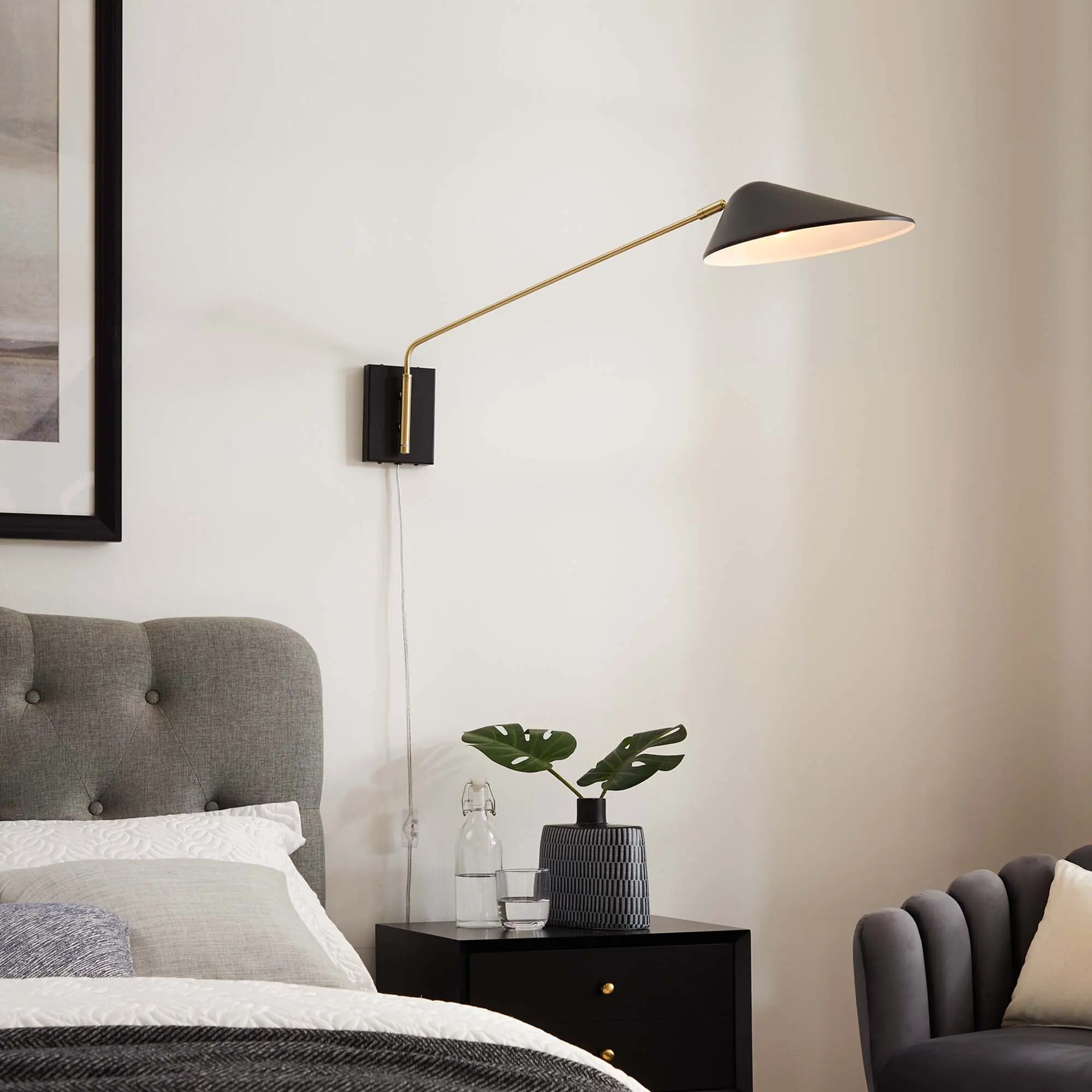 Modway Journey 24" Swing Arm Wall Sconce in Black