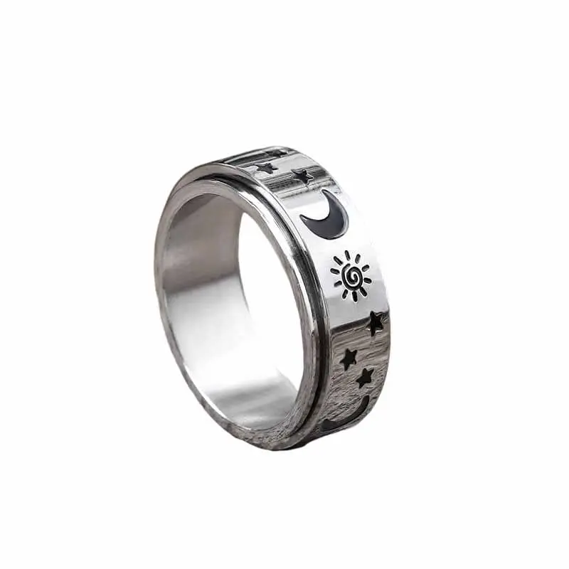 GTHIC 8mm Celestial Stainless Steel Spinner Ring with Artificial Gemstones, 8 mm High Casual Jewelry Accessory with Comfortable Inner Surface, Unisex Adult Birthday Gift, Size 5-12, Daily Wear Option