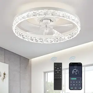 Modern Ceiling Fan with Lights and Remote, Dimmable LED Low Profile Flush Mount Bladeless Fans, Air Circulation 6 Speeds & 3 Color for indoor Bedroom App Control