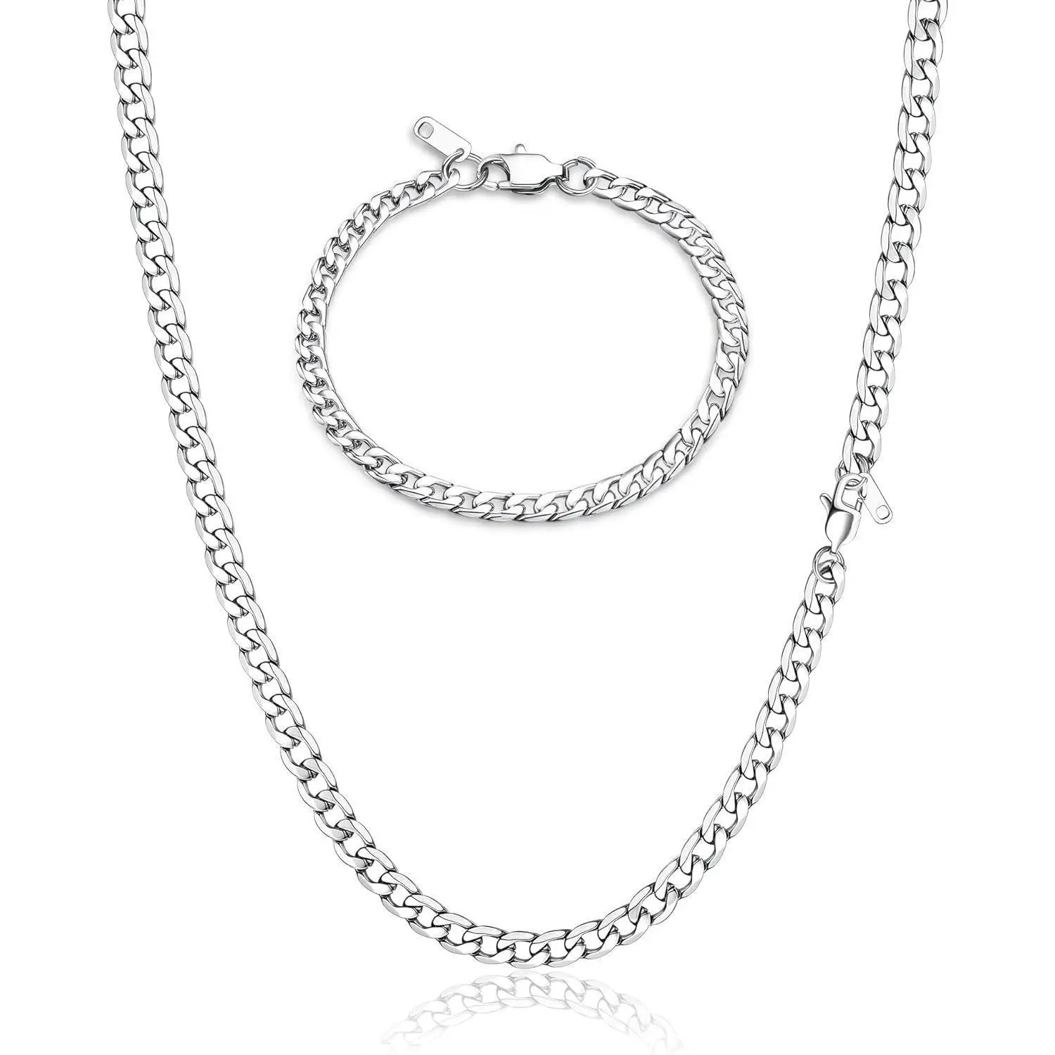 MILACOLATO 2PCS 316L Stainless Steel Mens Cuban Link Silver Chain for Men 5/9MM Mens Chain Figaro Chain Necklace for Men Women Super Sturdy Shiny Mens Chain Necklaces Jewelry Gifts Daily