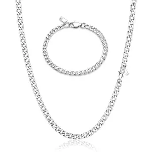 MILACOLATO 2PCS 316L Stainless Steel Mens Cuban Link Silver Chain for Men 5/9MM Mens Chain Figaro Chain Necklace for Men Women Super Sturdy Shiny Mens Chain Necklaces Jewelry Gifts Daily