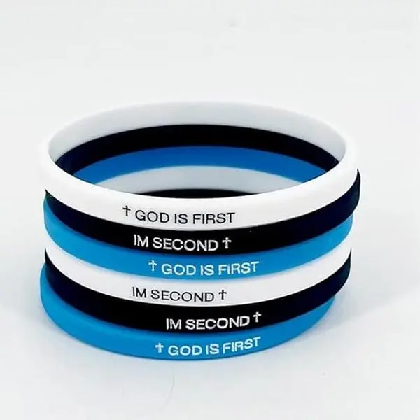 Christian Silicone Bangles Set - Durable and Easy to Use Religious Inspirational Jewelry with 'GOD IS FIRST I'M Second' Letter Text, Christian Cross Motif Casual Bracelets for Daily Wear, Faith Friendship Bracelets
