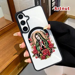 Magnetic Phone Case Compatible with Samsung Galaxy S24 Plus S25 S23 FE S22 Ultra S22+ Virgin of Roses Patterned Clear Acrylic Back Shockproof Air-Guard Corners Hard Shell for Boy