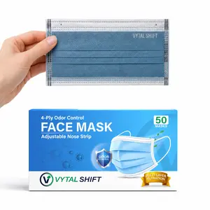 Vytal Shift Activated Carbon Face Mask - Odor Control, Smell Blocking Filter - Disposable Face Mask - Protective PPE For Nurses, CNAs, & Caregivers - 50 Count