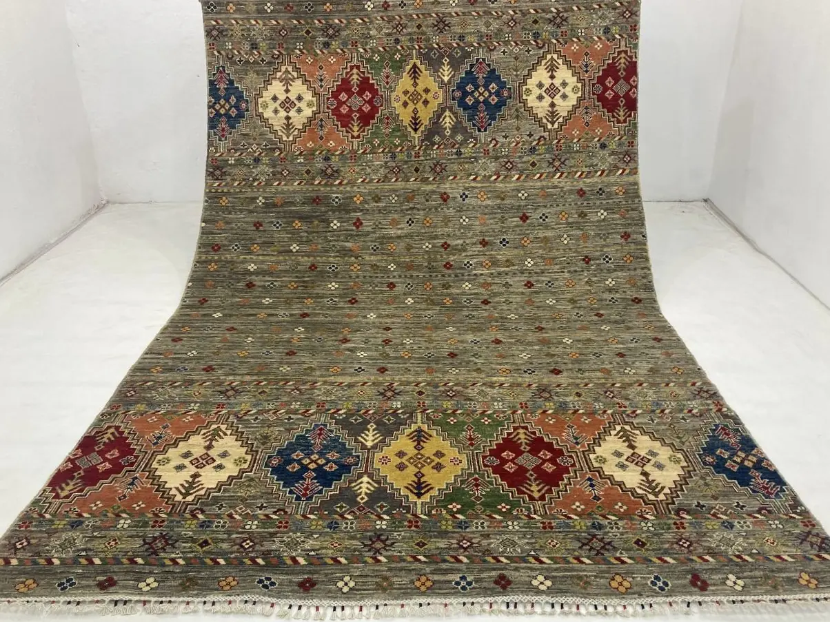 7x10 Green Abstract Gabbeh Rug Afghan Wool Hand knotted Veg dyed Bedroom Rug  Rugs for Living Room