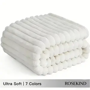 Soft Cozy Faux Fur Rabbit Stripped Blanket, Warm and Thick for Bed, Sofa, Dor, Office, Camping, Versatile and 7 Colors