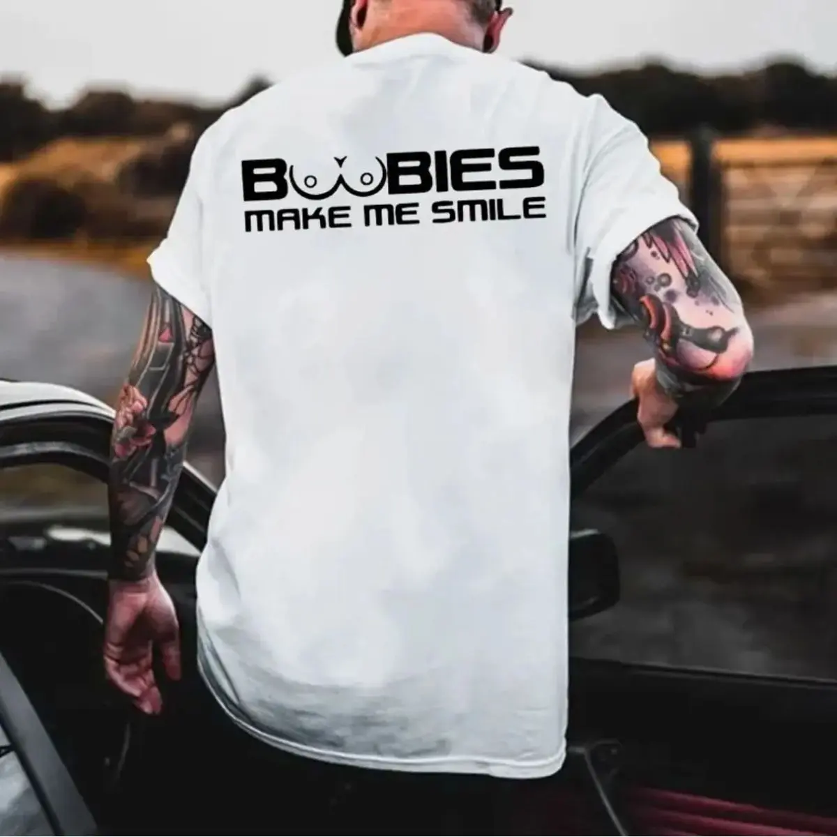 BOOBIES MAKE ME SMILE Graphic T-Shirt, Funny Adult Humor Design, Vintage Style Tee, Casual Everyday Apparel