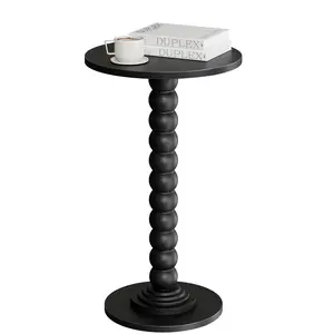 Round Side Table - Solid Wood Leg Small Drink Table for Living Room Bedroom Office,Black