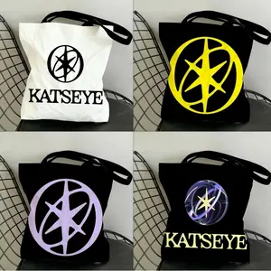 Girl Group K-Katseye Storage Bags Canvas Double-Sided Print Black and White Tote Bag Large Capacity Shoulder Students Festive Fashion Eco Outdoor Picnic Travel High Quality Shopping Handbag Machine Washable