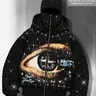 Eye Print Double-Hood Zipper Cardigan Men's Hoodie, Graphic Hoodie with Rhinestone Design, Sparkling Starry Sky Galaxy Unisex Hoodie, Euro-American Street Casual Jacket, Fall Winter Fleece-Lined Hoodie