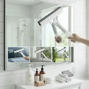 Multi Surface Squeegee and Glass Cleaning Tool with Microfiber Pad for Showers Windows Cars and Mirrors White Double-Sided Structure for Efficient Cleaning