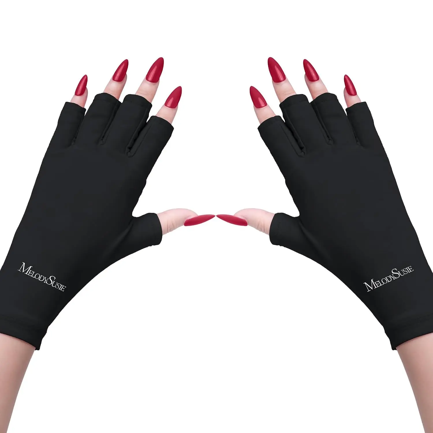 MelodySusie Premium UV Gloves for Gel Nail Lamp, Professional UPF50+ UV Protection Gloves for Manicures, Art Skin Care Fingerless Glove for Women Men Protect Hands from Sun and Nail Dryer Harm (Black)