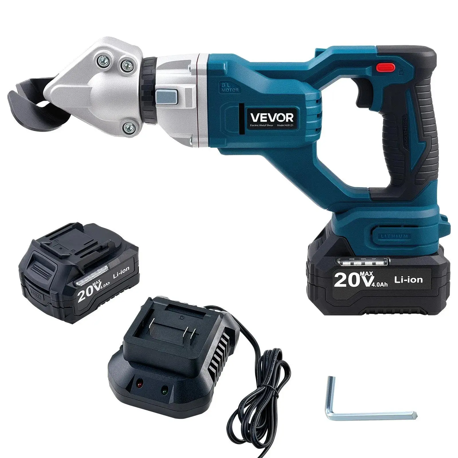 VEVOR Cordless Sheet Metal Cutter (Cordless Cutting Machine) - 400W, 360-Degree Rotating Pivot Head, Alloy Blades, 110VAC 20VDC 2800SPM, 80 N/m Torque, Cuts 18 GA Galvanized Steel/20 GA Stainless Steel/Aluminum, 4.0Ah Battery, Father's Day Gift Option, Va